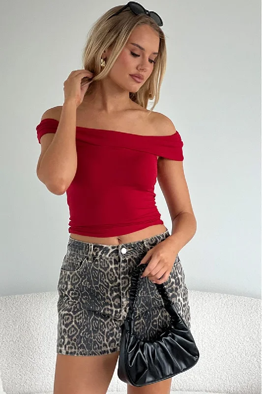 Red Off Shoulder Top Jersey