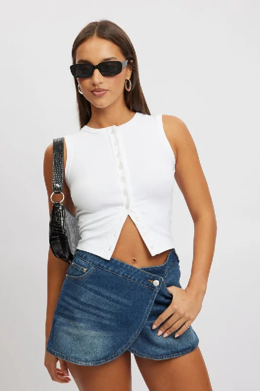 White Button Front Top Sleeveless