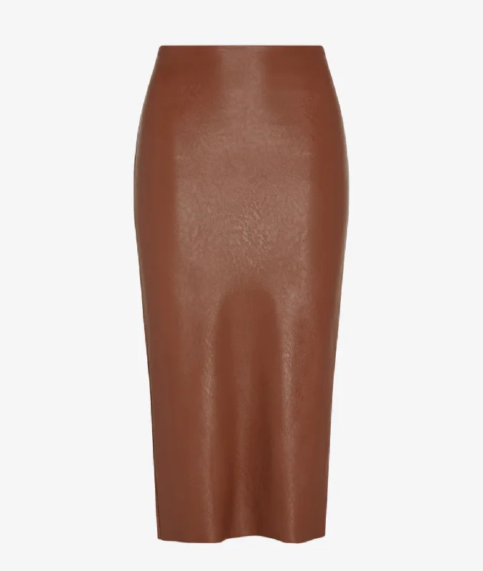 Faux Leather Midi Skirt in Cocoa