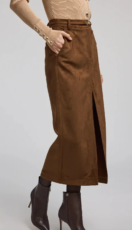 Medina Belted Vegan Suede Skirt Caramel