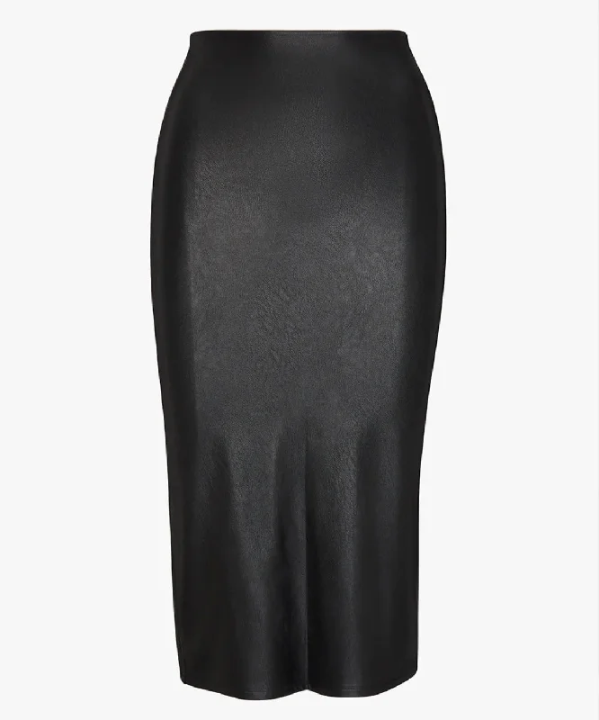 Faux Leather Midi Skirt in Black