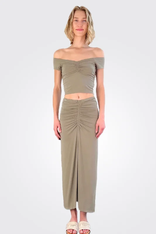 Shirred Maxi Skirt - Basil