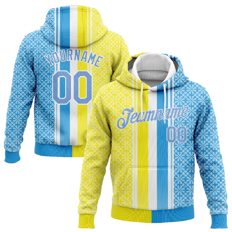 Custom Stitched Gold Light Blue-White 3D Pattern Design Sports Pullover Sweatshirt Hoodie