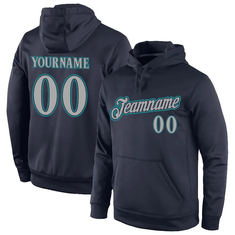 Custom Stitched Navy Gray-Aqua Sports Pullover Sweatshirt Hoodie