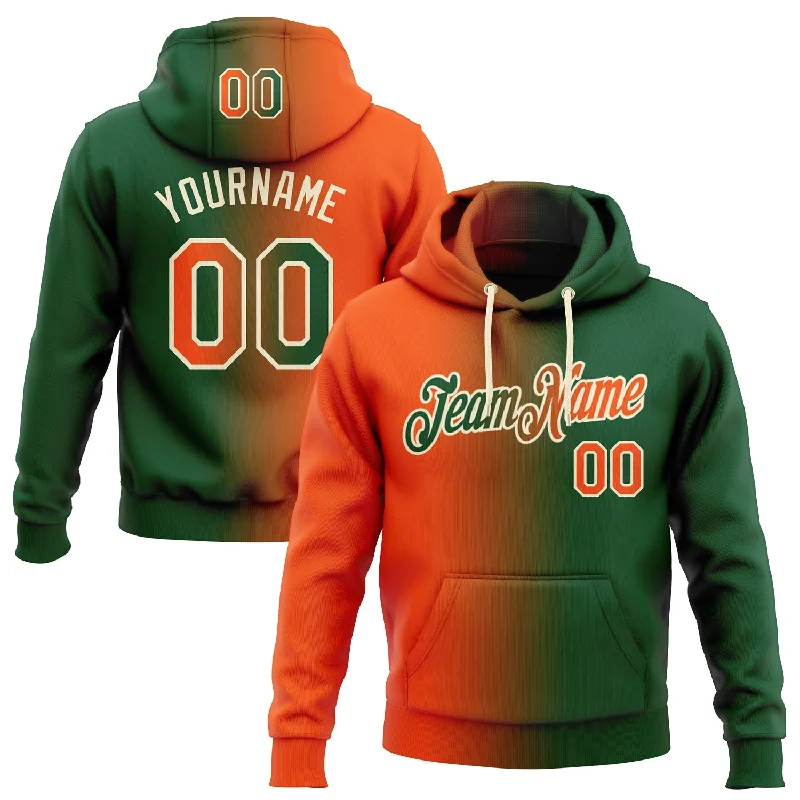 Custom Stitched Green Orange-Cream Gradient Fashion Sports Pullover Sweatshirt Hoodie