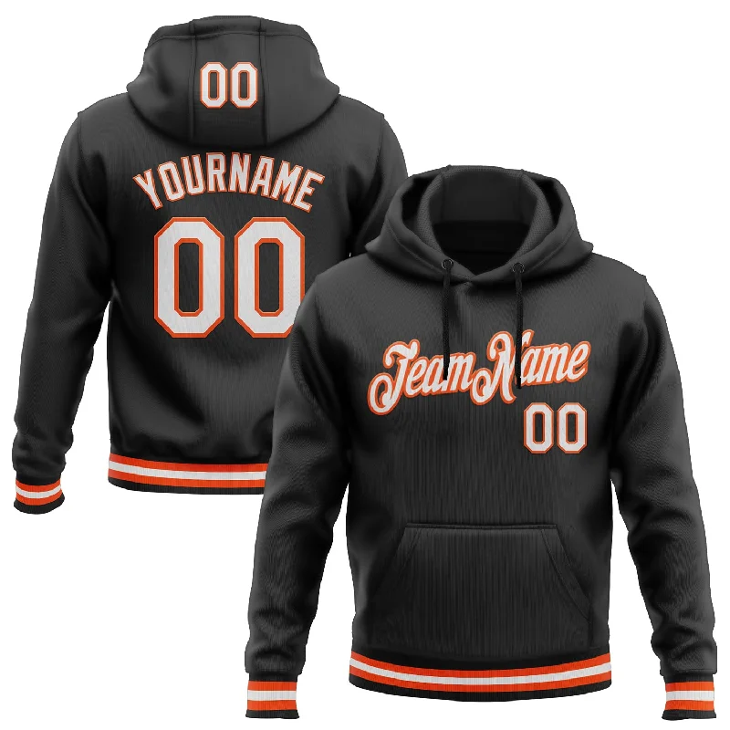 Custom Stitched Black White-Orange Sports Pullover Sweatshirt Hoodie