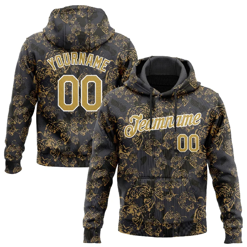 Custom Stitched Black Old Gold-White 3D Pattern Design Tiger Sports Pullover Sweatshirt Hoodie