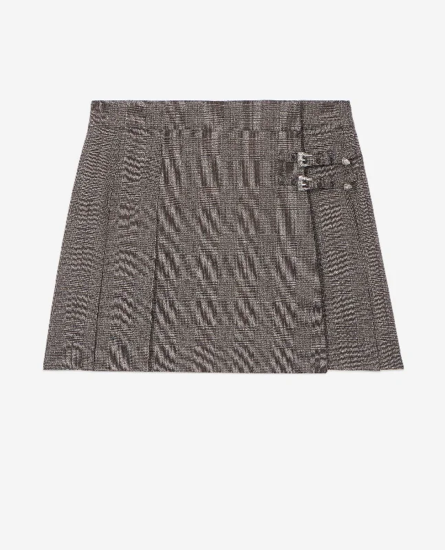 Prince Of Wales Short Pleated Wool Wrap Skirt | Women | Brown