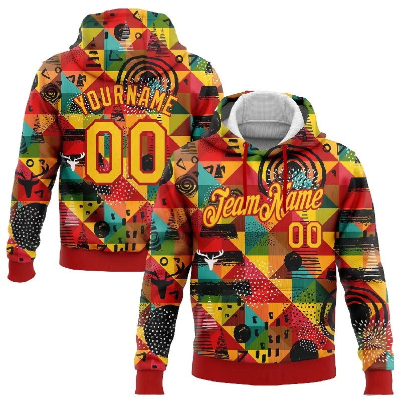 Custom Stitched Red Yellow 3D Pattern Design Black History Month Sports Pullover Sweatshirt Hoodie