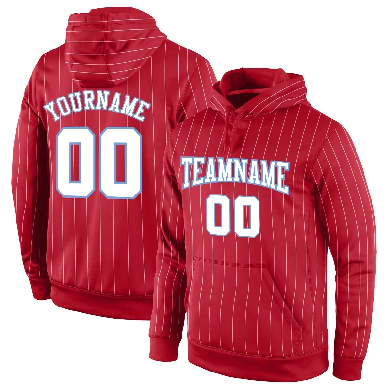 Custom Stitched Red White Pinstripe White-Light Blue Sports Pullover Sweatshirt Hoodie