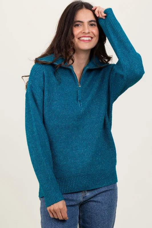 Deep Teal Half Zip Pullover Sweater