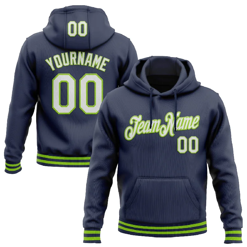 Custom Stitched Navy White-Neon Green Sports Pullover Sweatshirt Hoodie