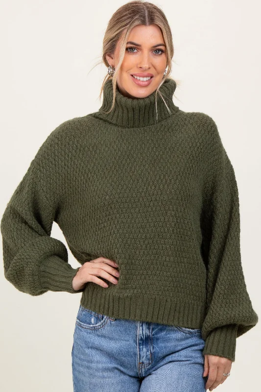 Olive Chunky Knit Turtleneck Sweater