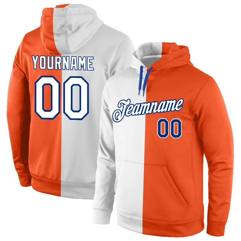 Custom Stitched Orange White-Royal Split Fashion Sports Pullover Sweatshirt Hoodie