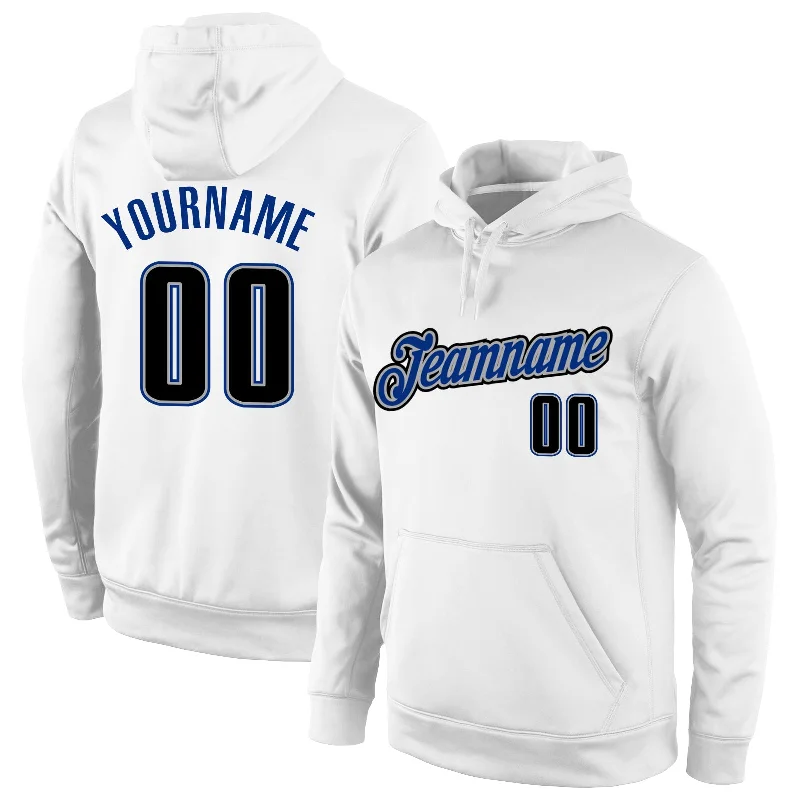 Custom Stitched White Black-Royal Sports Pullover Sweatshirt Hoodie