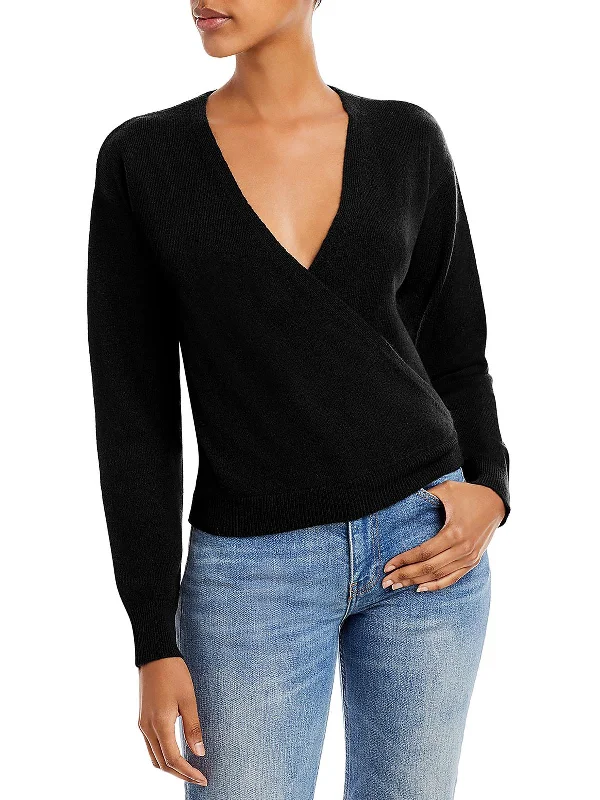 Womens Faux Wrap Cashmere Wrap Sweater