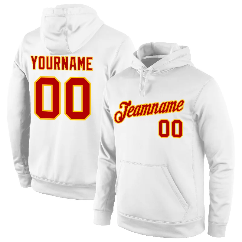 Custom Stitched White Red-Gold Sports Pullover Sweatshirt Hoodie