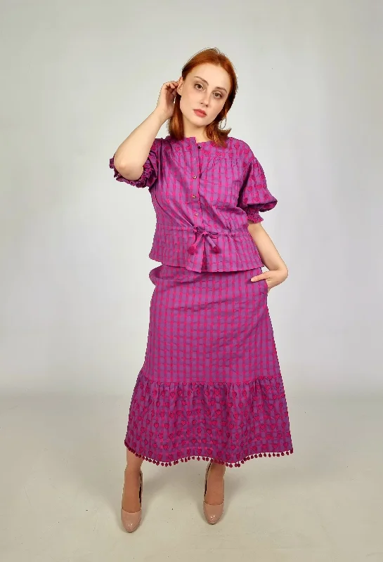 Emily Lovelock Pink Dobby Jacquard Blouse & Jacquard Skirt