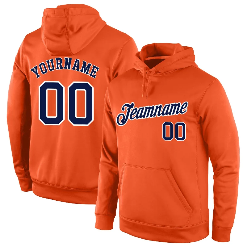 Custom Stitched Orange Navy-White Sports Pullover Sweatshirt Hoodie