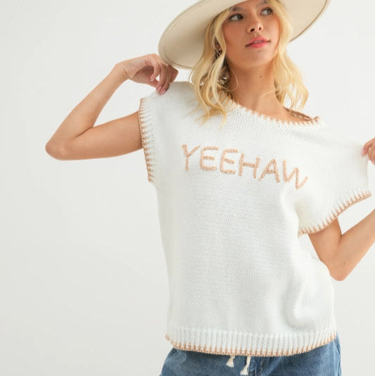 Women's "Yeehaw" Wordy Contrast Sweater in Cream