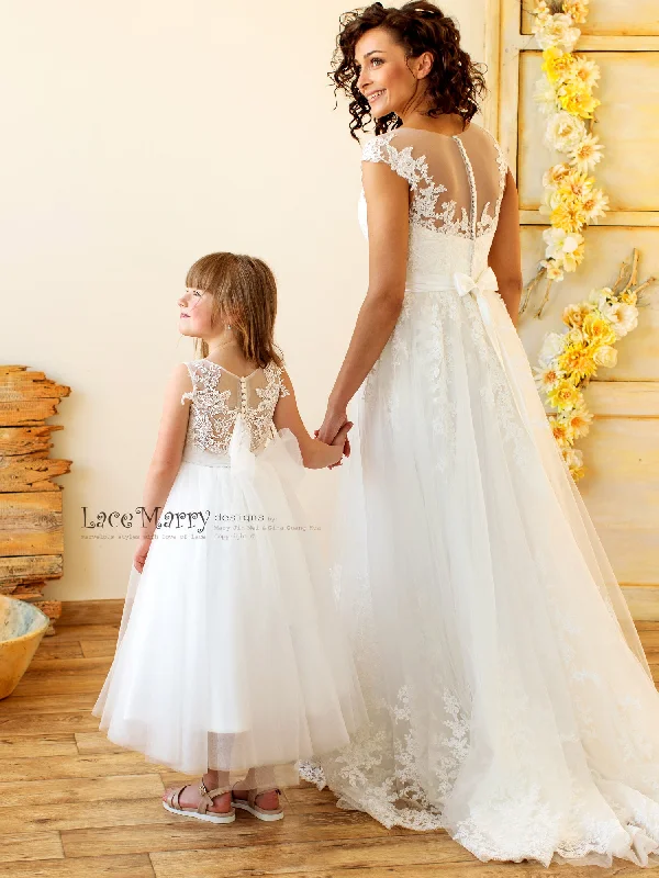 GERI / Charming Lace Flower Girl Dress with Tulle Skirt