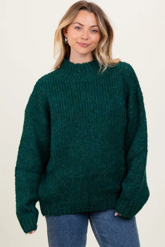 Forest Green Chunky Knit Mock Neck Sweater