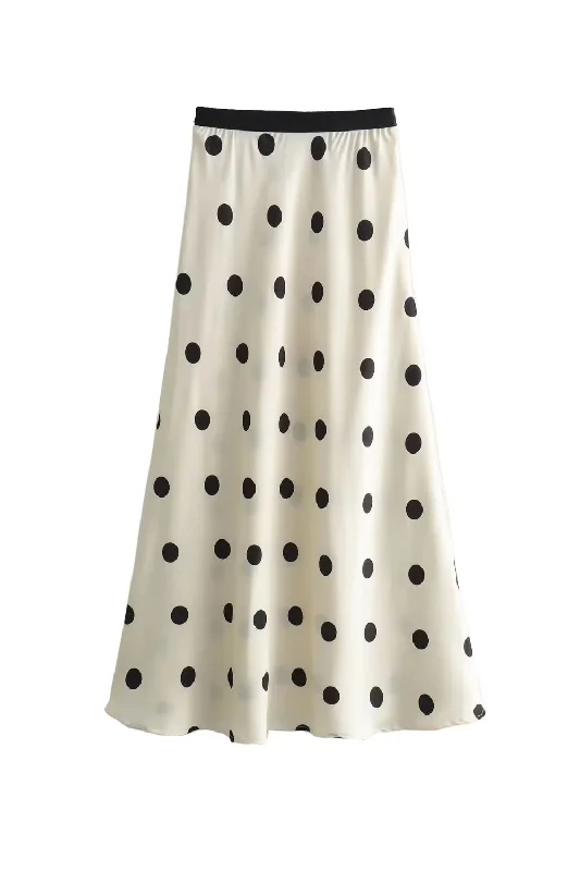 'Emily'  Elastic Waist Polka Dot Long Skirt  Bottom Dress