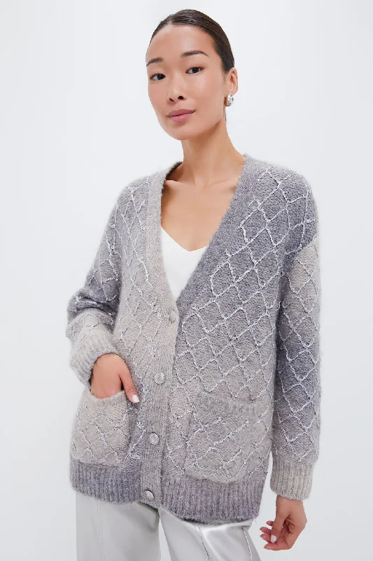 Grey Gradient Diamond Pattern Cardigan