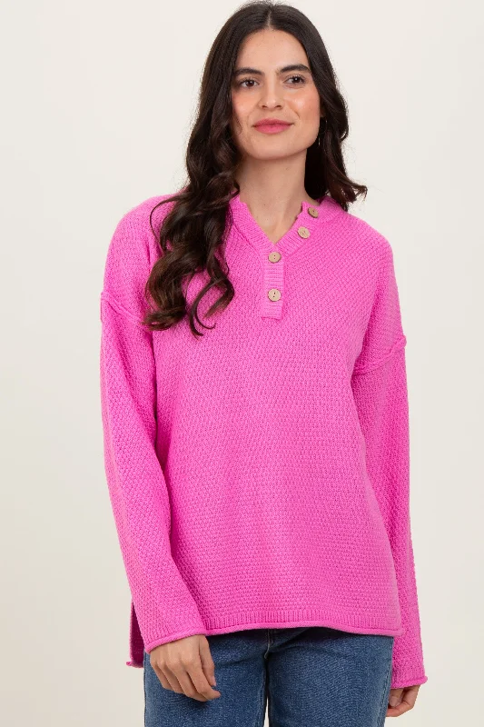 Pink Diamond Knit Button Detail Sweater