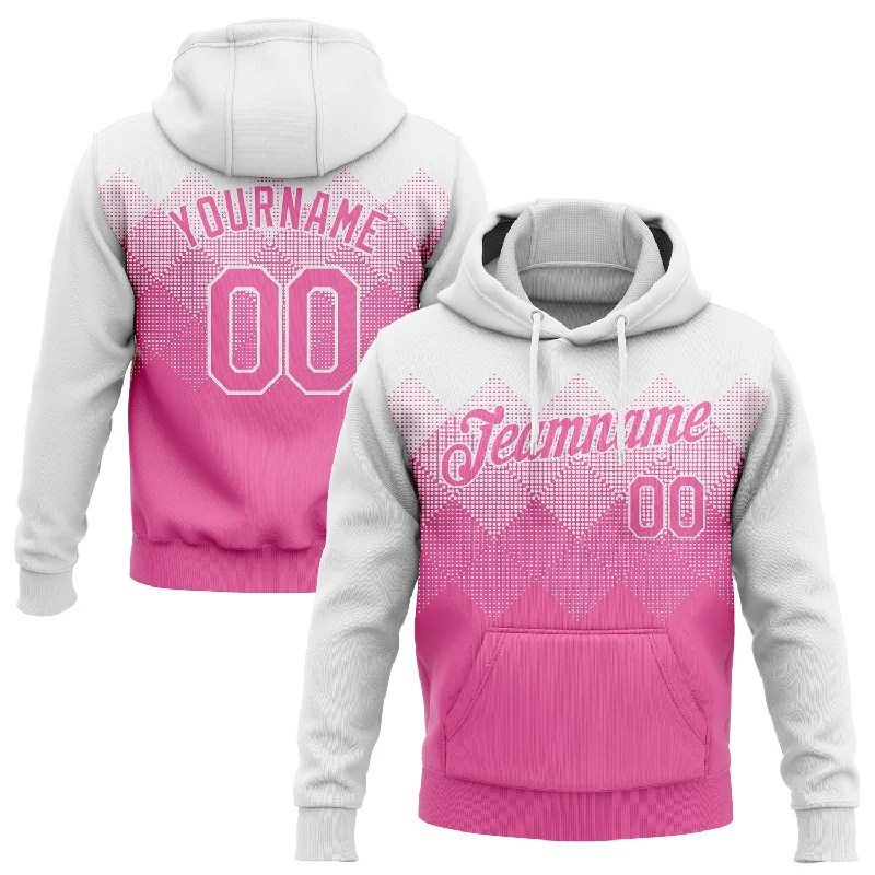 Custom Stitched White Pink 3D Pattern Design Sports Pullover Sweatshirt Hoodie