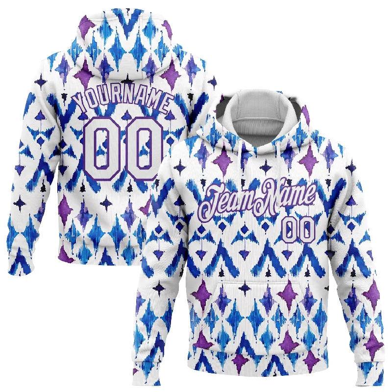 Custom Stitched Tie Dye White-Purple 3D Abstract Watercolor Sports Pullover Sweatshirt Hoodie