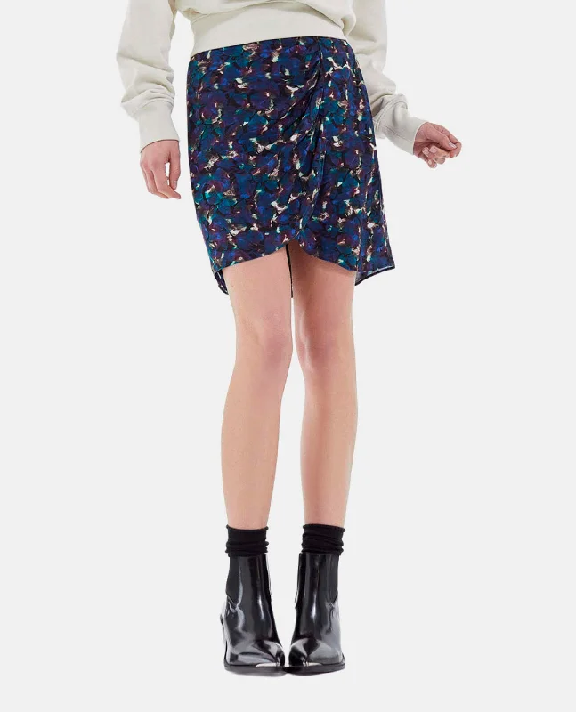 Short Flowing Skirt With Floral Motif | Women | Blue