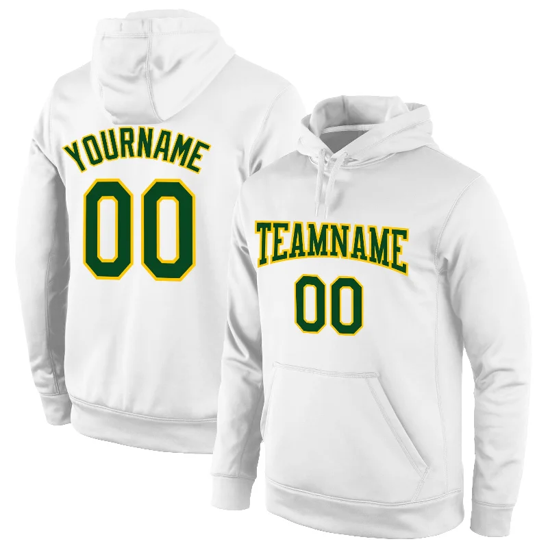 Custom Stitched White Green-Gold Sports Pullover Sweatshirt Hoodie