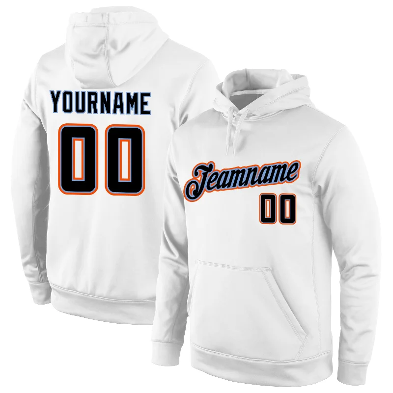 Custom Stitched White Black-Orange Sports Pullover Sweatshirt Hoodie