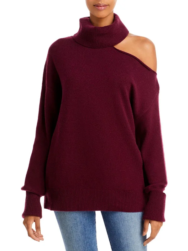 Raundi Womens Turtleneck Cold Shoulder Pullover Sweater