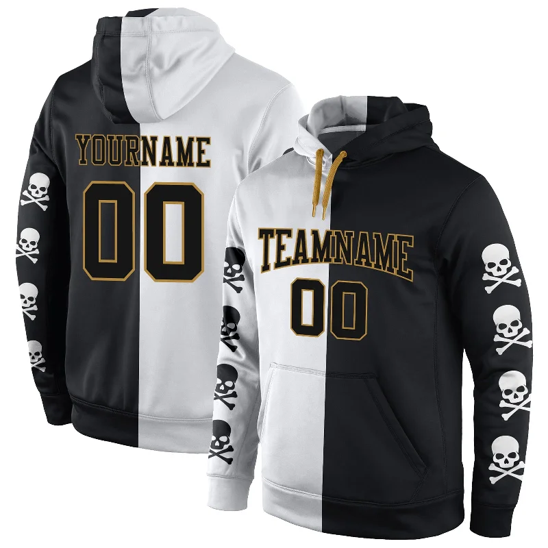 Custom Stitched Black Black-Old Gold 3D Skull Fashion Sports Pullover Sweatshirt Hoodie