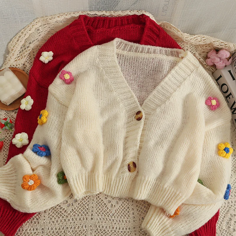 Daisy Pom Pom Cropped Cardigan (2 Colors)