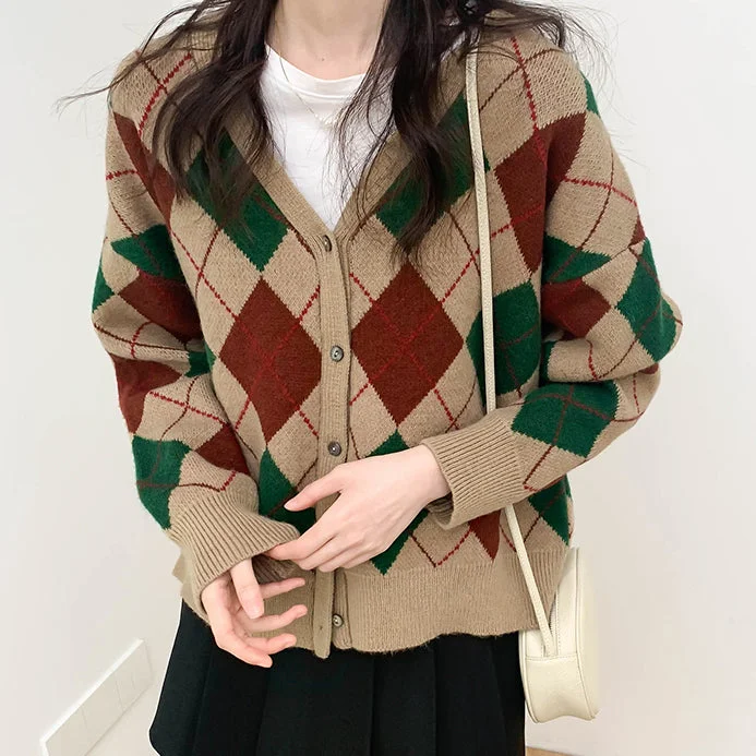 Forest Diamond Plaid Cardigan (2 Colors)