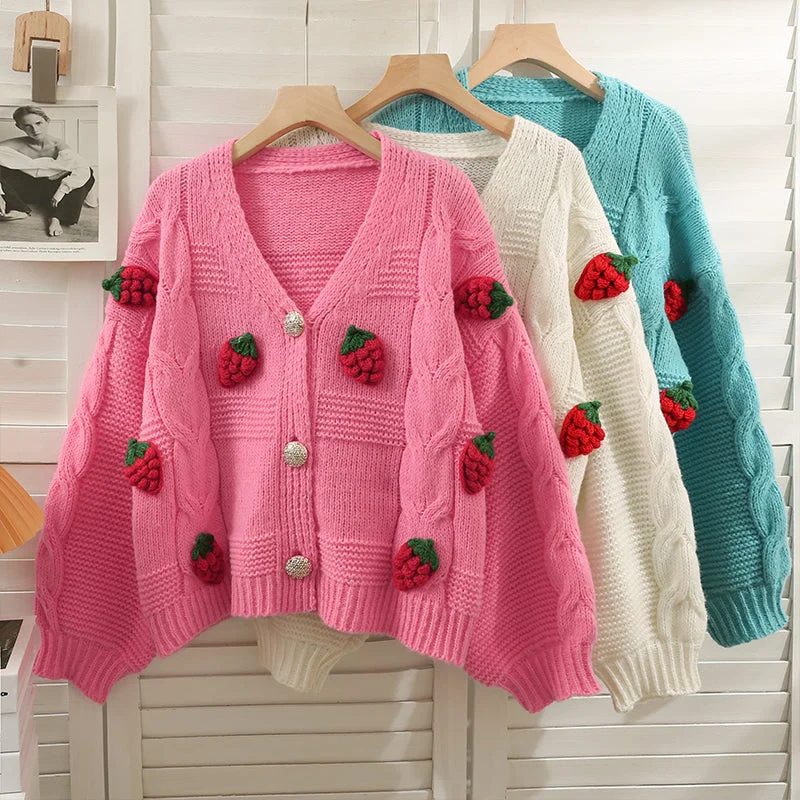 Puffy Strawberry Cardigan (3 Colors)