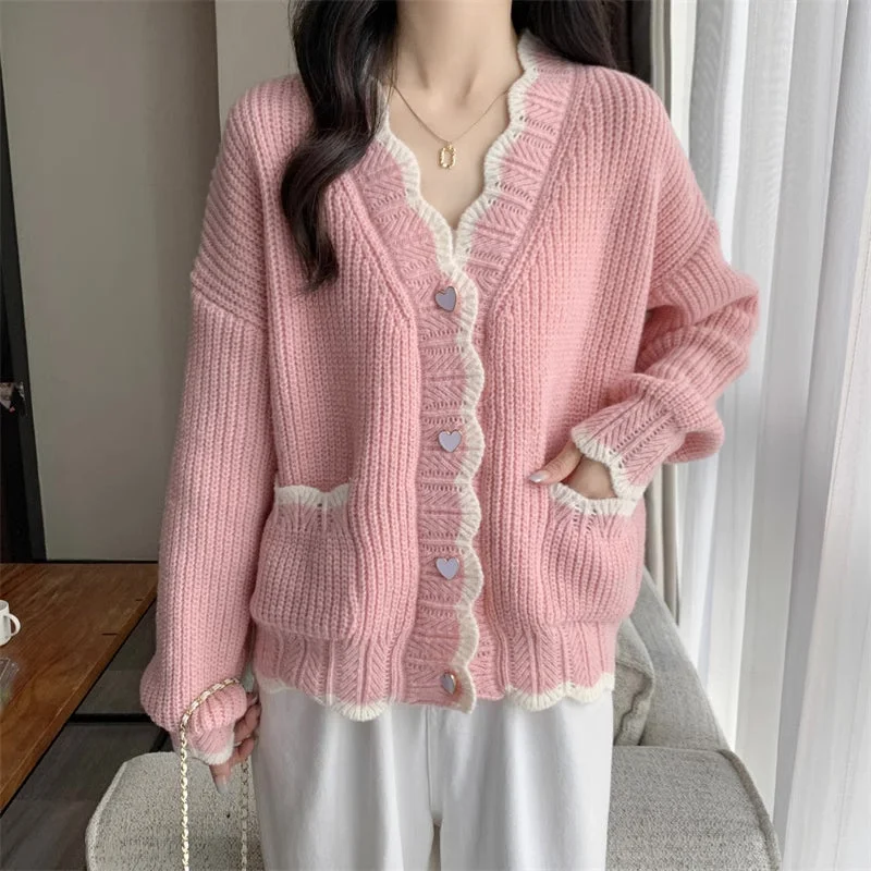 Sweet Heart Scallop Trim Cardigan (2 Colors)