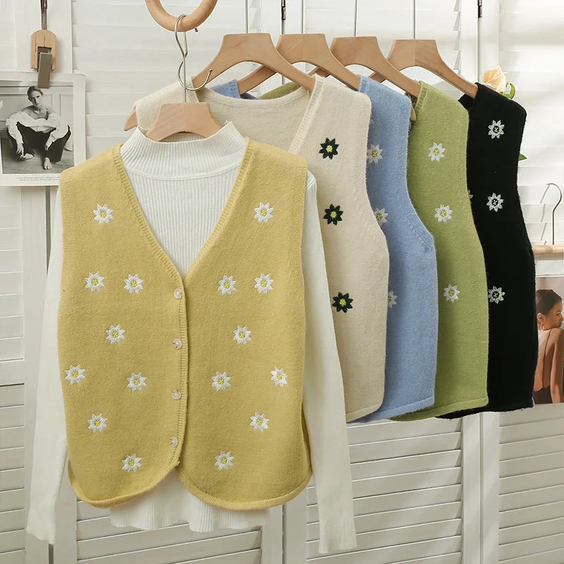 Embroidered Daisy Vest (6 Colors)