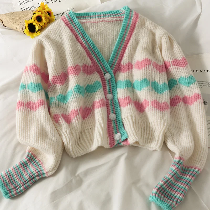 Candy Hearts Cropped Cardigan (White)