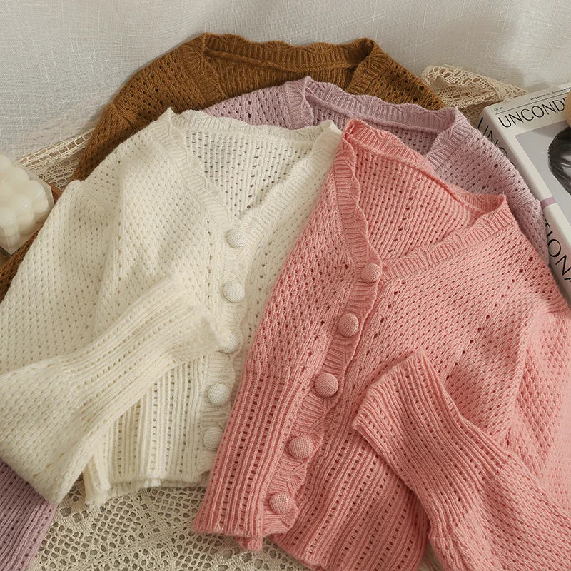 Cropped Puff Sleeve Cardigan (4 Colors)