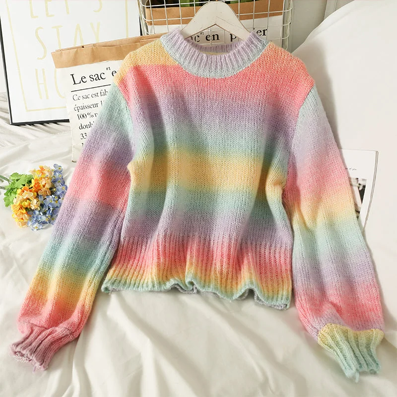 Pastel Ombre Stripe Sweater (Rainbow)