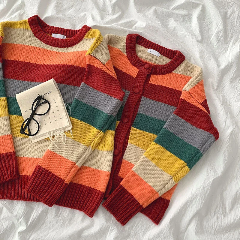 Autumn Rainbow Sweater/Cardigan (Red/Orange)