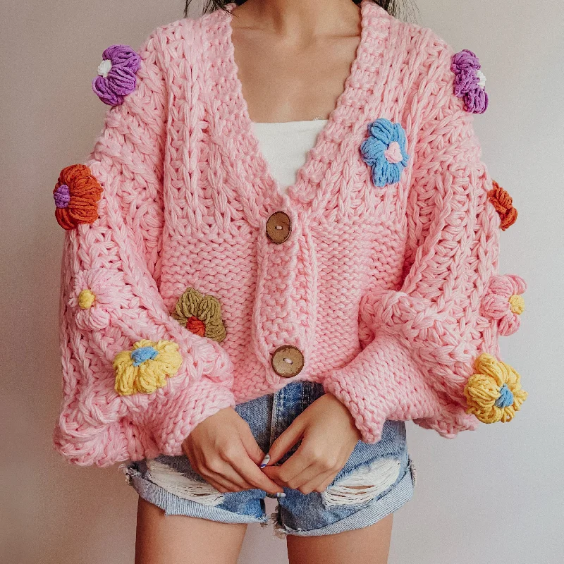 Chunky Knit Daisy Cropped Cardigan (3 Colors)