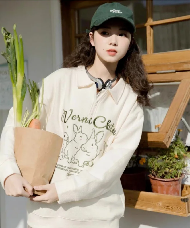 Cute Bunnies Polo Sweatshirt (Cream)