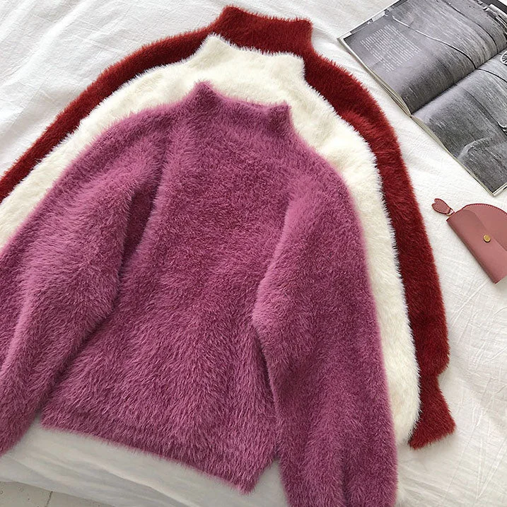 Fuzzy High Neck Sweater (6 Colors)