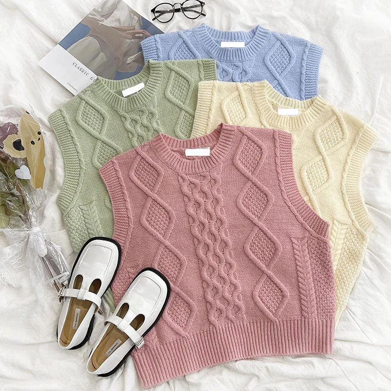 Candy Cable Knit Vest (4 Colors)