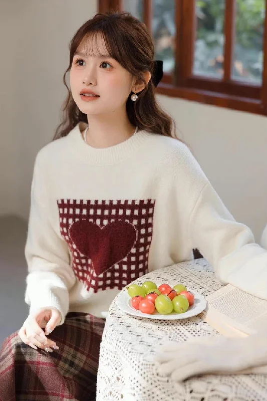 Patchwork Heart Sweater (White)